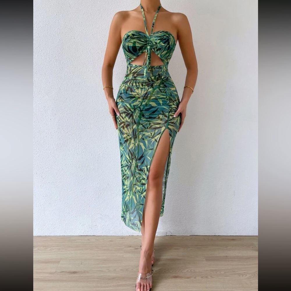 SHEIN Green tropical vacation Maxi dress 💚